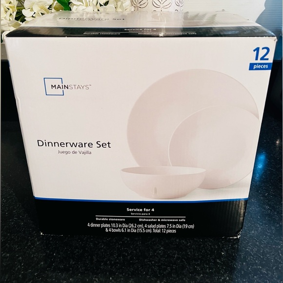 Mainstays Stoneware Dinnerware Set-12 Piece New - Picture 1 of 6